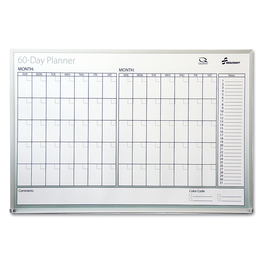AbilityOne 7520012239897, SKILCRAFT Dry Erase 60-Day Planner, 36 x 24, White Surface, Aluminum Frame