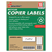AbilityOne 7530010864518, SKILCRAFT Recycled Copier Labels, Copiers, 1 x 2.81, White, 33/Sheet, 100 Sheets/Box