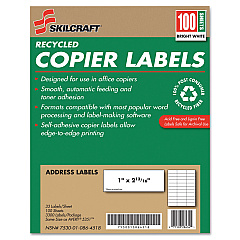 AbilityOne 7530010864518, SKILCRAFT Recycled Copier Labels, Copiers, 1 x 2.81, White, 33/Sheet, 100 Sheets/Box