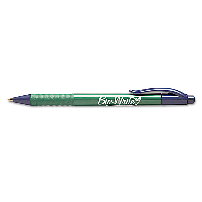 AbilityOne 7520015789301, SKILCRAFT Bio-Write Ballpoint Pen, Retractable, Medium 1 mm, Blue Ink, Green Barrel, Dozen