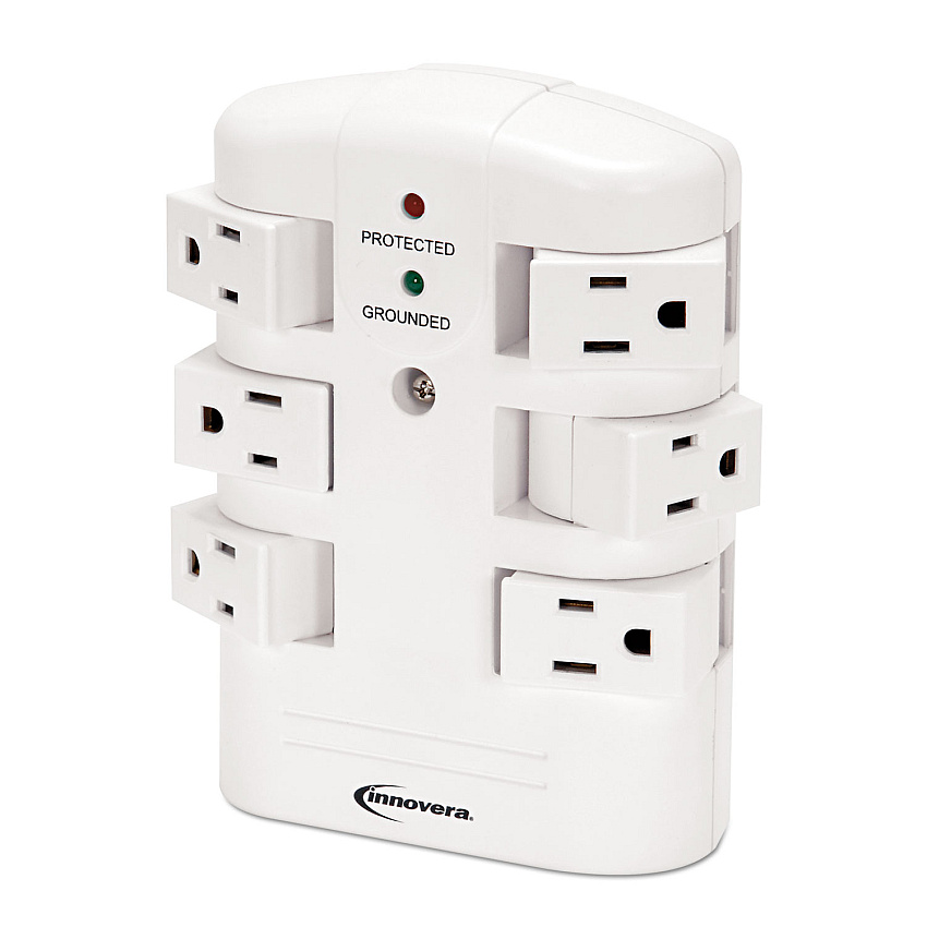 Innovera Wall Mount Surge Protector, 6 AC Outlets, 2,160 J, White (IVR71651)