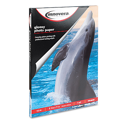 Innovera Glossy Photo Paper, 7 mil, 8.5 x 11, Glossy White, 50/Pack (IVR99450)