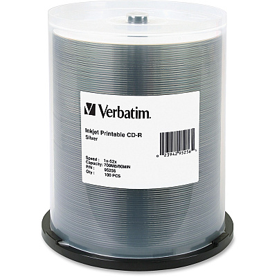 Verbatim 95256 CD Recordable Media - CD-R - 52x - 700 MB - 100 Pack Spindle - Silver