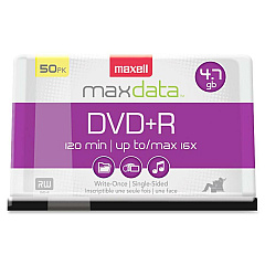 Maxell DVD Recordable Media - DVD+R - 16x - 4.70 GB - 50 Pack Spindle (MAX639013)