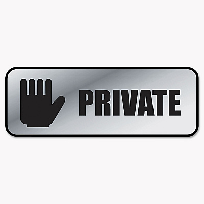 COSCO Brushed Metal Office Sign, Private, 9 x 3, Silver (COS098210)