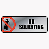 COSCO Brushed Metal Office Sign, No Soliciting, 9 x 3, Silver/Red (COS098208)