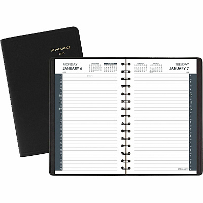 AT-A-GLANCE Daily Appointment Book with 30-Minute Appointments, 8 x 5, Black Cover, 12-Month (Jan to Dec): 2026 (7020705)