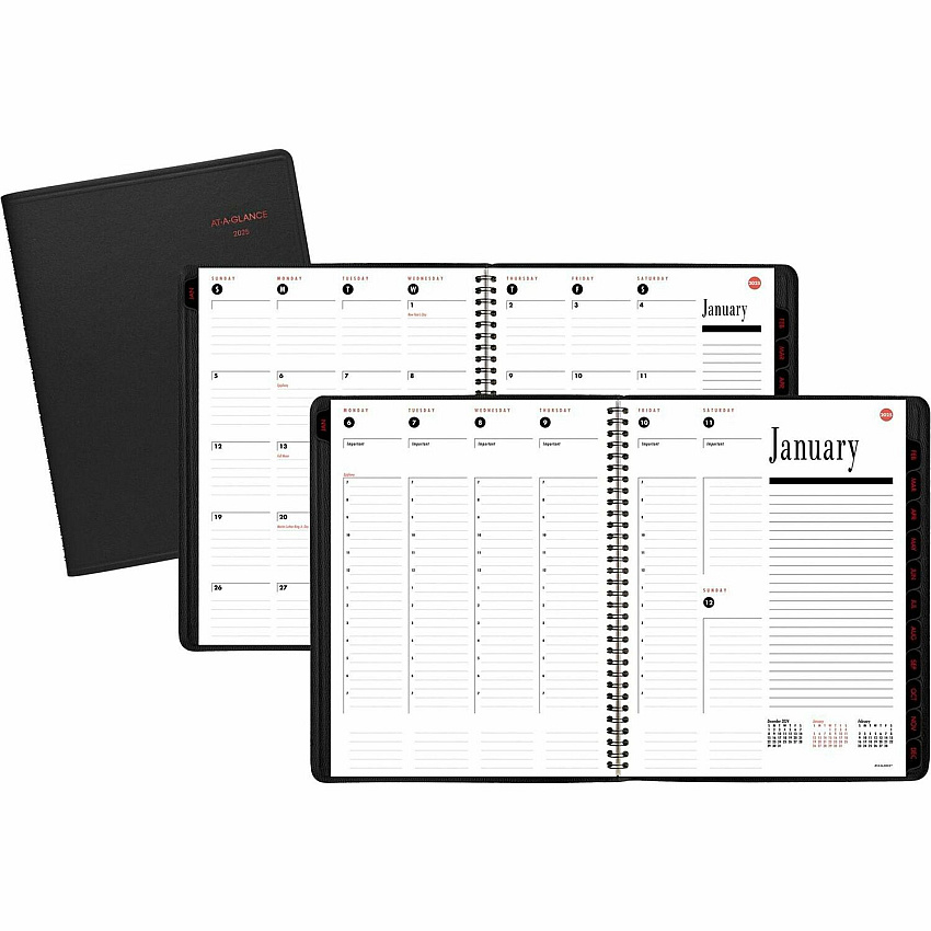 AT-A-GLANCE 800 Range Weekly/Monthly Appointment Book, 11 x 8.25, Black Cover, 12-Month (Jan to Dec): 2026 (7086405)