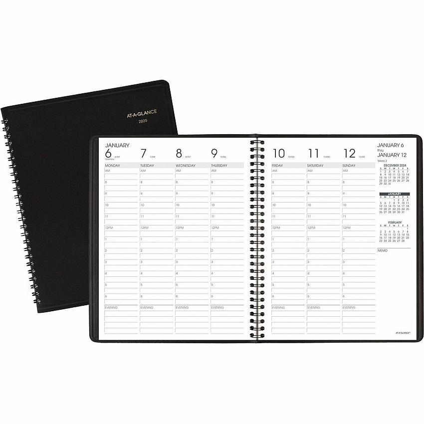 AT-A-GLANCE Weekly Vertical-Column Appointment Book Ruled for Hourly Appointments, 8.75 x 7, Black Cover, 13-Month: Jan 2026 to Jan 2027 (7086505)