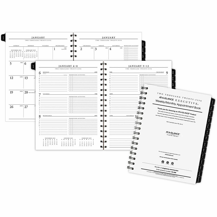 AT-A-GLANCE Executive Weekly/Monthly Planner Refill with Hourly Appointments, 8.75 x 6.88, White Sheets, 12-Month (Jan to Dec): 2026 (7090810)