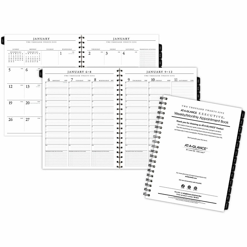 AT-A-GLANCE Executive Weekly/Monthly Planner Refill with 15-Minute Appointments, 11 x 8.25, White Sheets, 12-Month (Jan to Dec): 2026 (7091110)