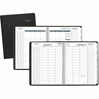 AT-A-GLANCE Triple View Weekly Vertical-Column Format Appointment Book, 11 x 8.25, Black Cover, 12-Month (Jan to Dec): 2026 (70950V05)