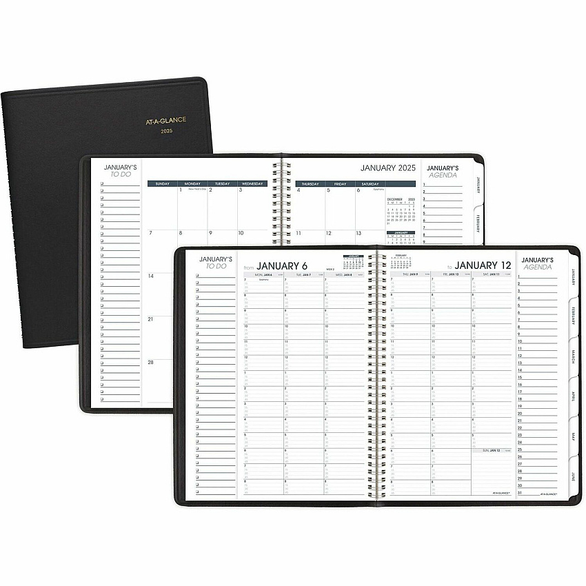 AT-A-GLANCE Triple View Weekly Vertical-Column Format Appointment Book, 11 x 8.25, Black Cover, 12-Month (Jan to Dec): 2026 (70950V05)
