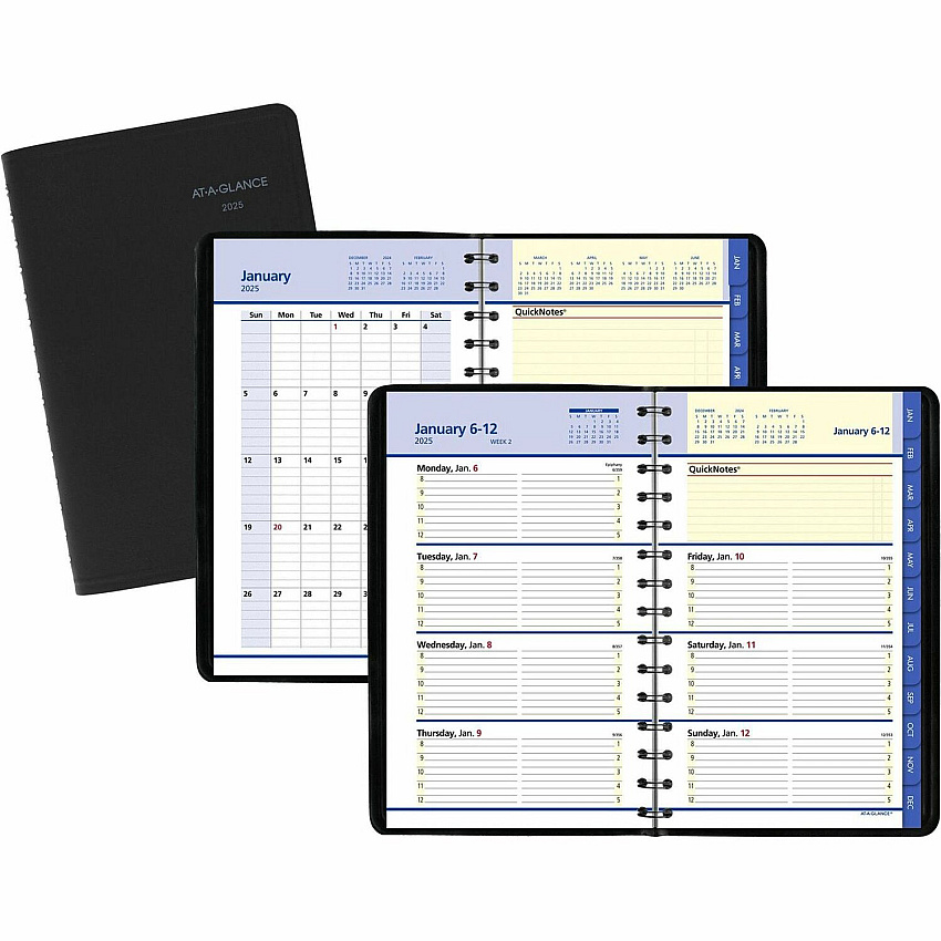AT-A-GLANCE QuickNotes Weekly Block Format Appointment Book, 8.5 x 5.5, Black Cover, 12-Month (Jan to Dec): 2026 (760205)