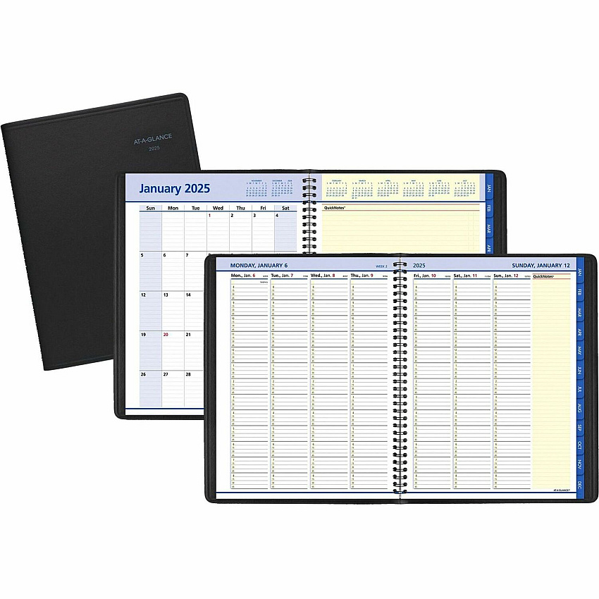 AT-A-GLANCE QuickNotes Weekly Vertical-Column Format Appointment Book, 11 x 8.25, Black Cover, 12-Month (Jan to Dec): 2026 (7695005)
