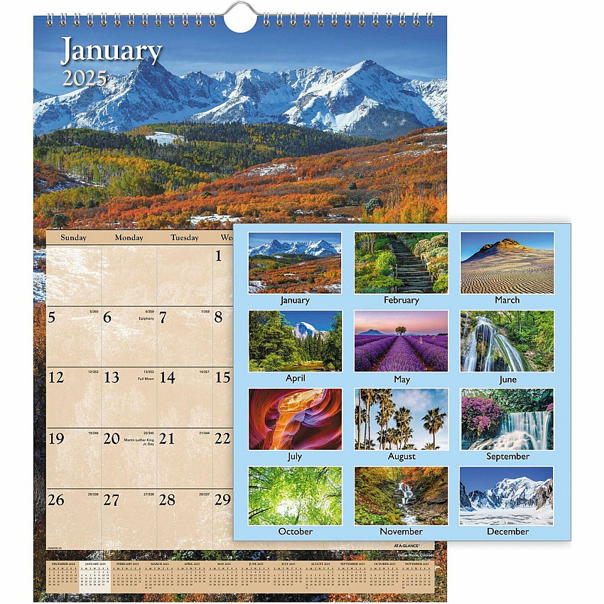 AT-A-GLANCE Scenic Monthly Wall Calendar, Landscape Photography, 12 x 17, White/Multicolor Sheets, 12-Month (Jan to Dec): 2026 (DMW20028)