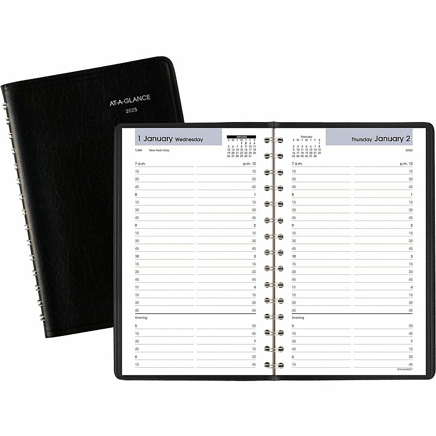 AT-A-GLANCE DayMinder Daily Appointment Book, 8.5 x 5.5, Black Cover, 12-Month (Jan to Dec): 2026 (G10000)