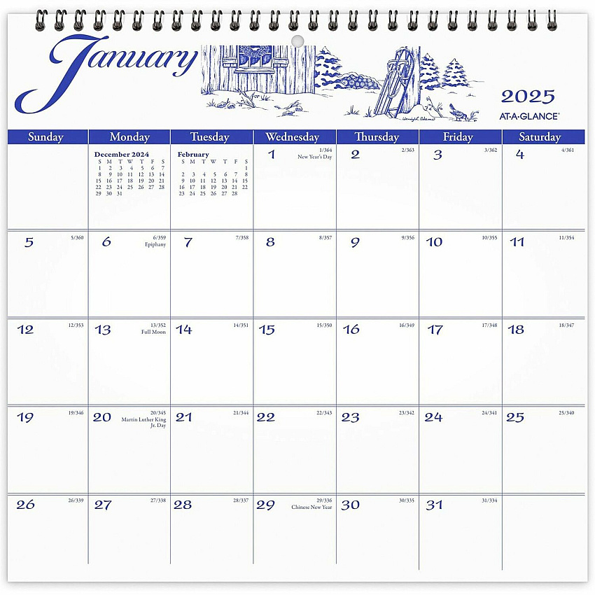 AT-A-GLANCE Illustrator's Edition Wall Calendar, Victorian Illustrations Artwork, 12 x 12, White/Blue Sheets, 12-Month (Jan to Dec): 2026 (G100017)