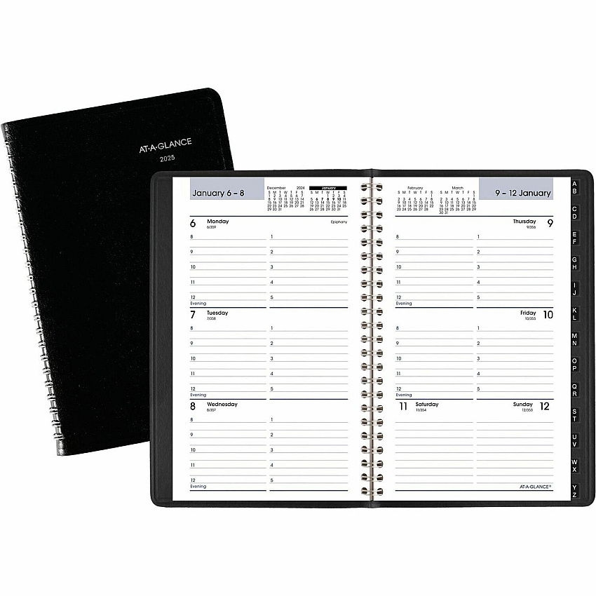 AT-A-GLANCE DayMinder Block Format Weekly Appointment Book, Tabbed Telephone/Add Section, 8.5 x 5.5, Black, 12-Month (Jan to Dec): 2026 (G21000)