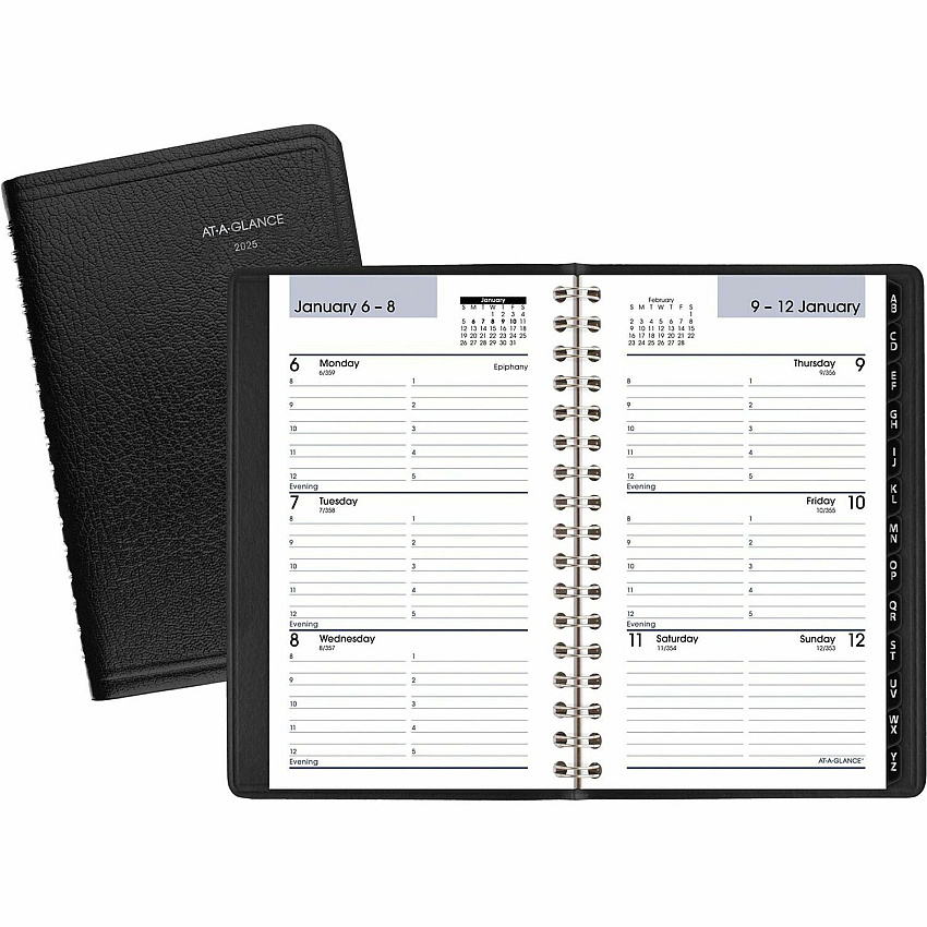 AT-A-GLANCE DayMinder Weekly Pocket Appointment Book with Telephone/Address Section, 6 x 3.5, Black Cover, 12-Month (Jan to Dec): 2026 (G25000)
