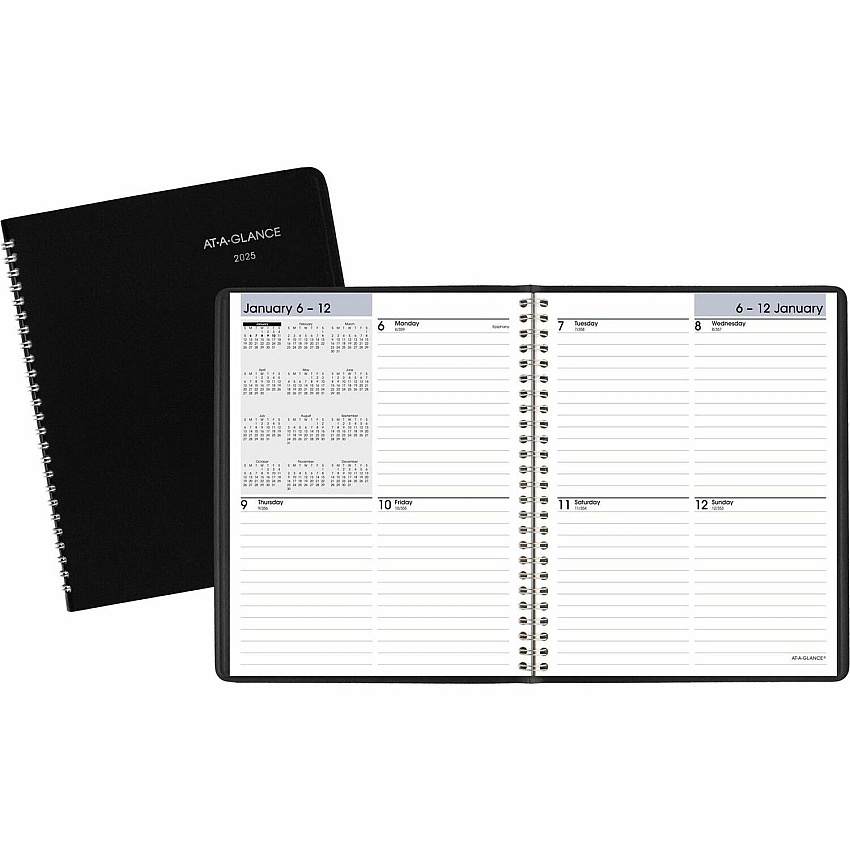 AT-A-GLANCE DayMinder Open-Schedule Weekly Appointment Book, 8.75 x 7, Black Cover, 12-Month (Jan to Dec): 2026 (G53500)