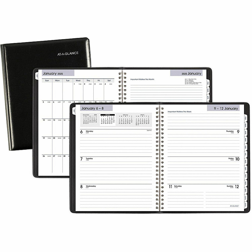 AT-A-GLANCE DayMinder Executive Weekly/Monthly Refillable Planner, 8.75 x 7, Black Cover, 12-Month (Jan to Dec): 2026 (G54500)
