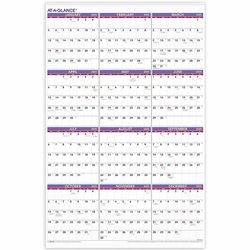 At-A-Glance Recycled Yearly Wall Calendar 24" x 36" English (PM1228)