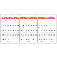 AT-A-GLANCE Deluxe Three-Month Reference Wall Calendar, Horizontal Orientation, 24 x 12, White Sheets, 15-Month: Dec 2025 to Feb 2027 (PM1428)