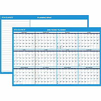 AT-A-GLANCE Horizontal Reversible/Erasable Wall Planner, 36 x 24, White/Blue Sheets, 12-Month (Jan to Dec): 2026 (PM20028)
