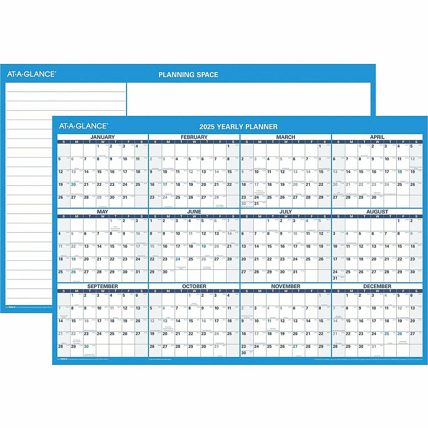 AT-A-GLANCE Horizontal Reversible/Erasable Wall Planner, 36 x 24, White/Blue Sheets, 12-Month (Jan to Dec): 2026 (PM20028)