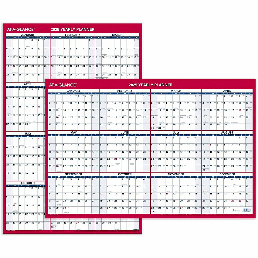 AT-A-GLANCE Erasable Vertical/Horizontal Wall Planner, 24 x 36, White/Blue/Red Sheets, 12-Month (Jan to Dec): 2026 (PM2628)