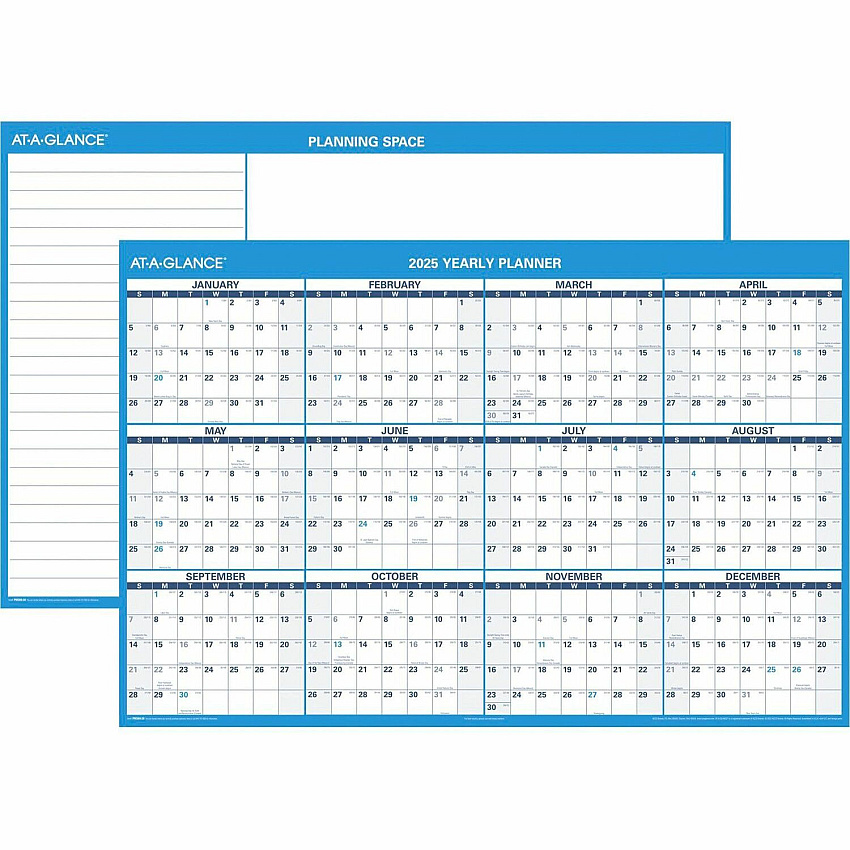 AT-A-GLANCE Horizontal Reversible/Erasable Wall Planner, 48 x 32, White/Blue Sheets, 12-Month (Jan to Dec): 2026 (PM30028)