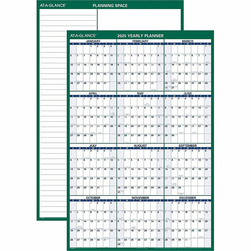 AT-A-GLANCE Vertical Erasable Wall Planner, 32 x 48, White/Green Sheets, 12-Month (Jan to Dec): 2026 (PM31028)