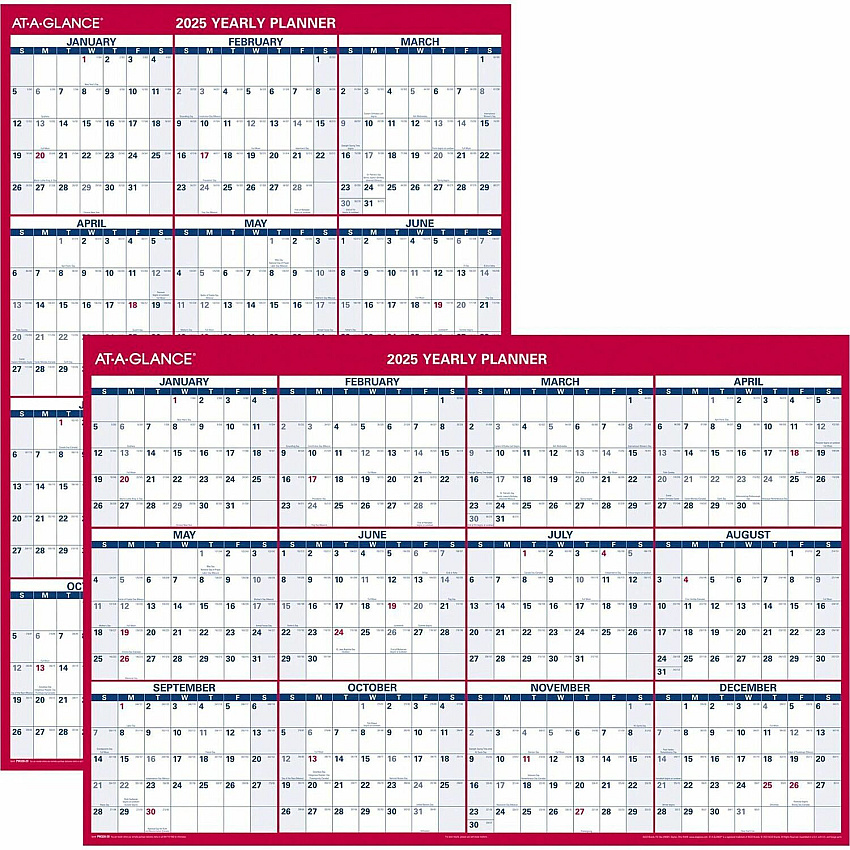 AT-A-GLANCE Erasable Vertical/Horizontal Wall Planner, 32 x 48, White/Blue/Red Sheets, 12-Month (Jan to Dec): 2026 (PM32628)