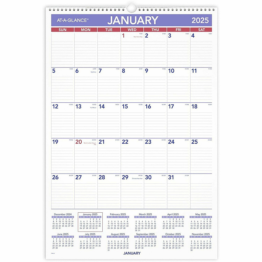 AT-A-GLANCE Monthly Wall Calendar with Ruled Daily Blocks, 15.5 x 22.75, White Sheets, 12-Month (Jan to Dec): 2026 (PM328)