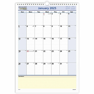 AT-A-GLANCE QuickNotes Wall Calendar, 12 x 17, White/Blue/Yellow Sheets, 12-Month (Jan to Dec): 2026 (PM5228)
