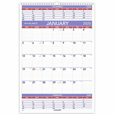 AT-A-GLANCE Three-Month Wall Calendar, 15.5 x 22.75, White Sheets, 12-Month (Jan to Dec): 2026 (PM628)