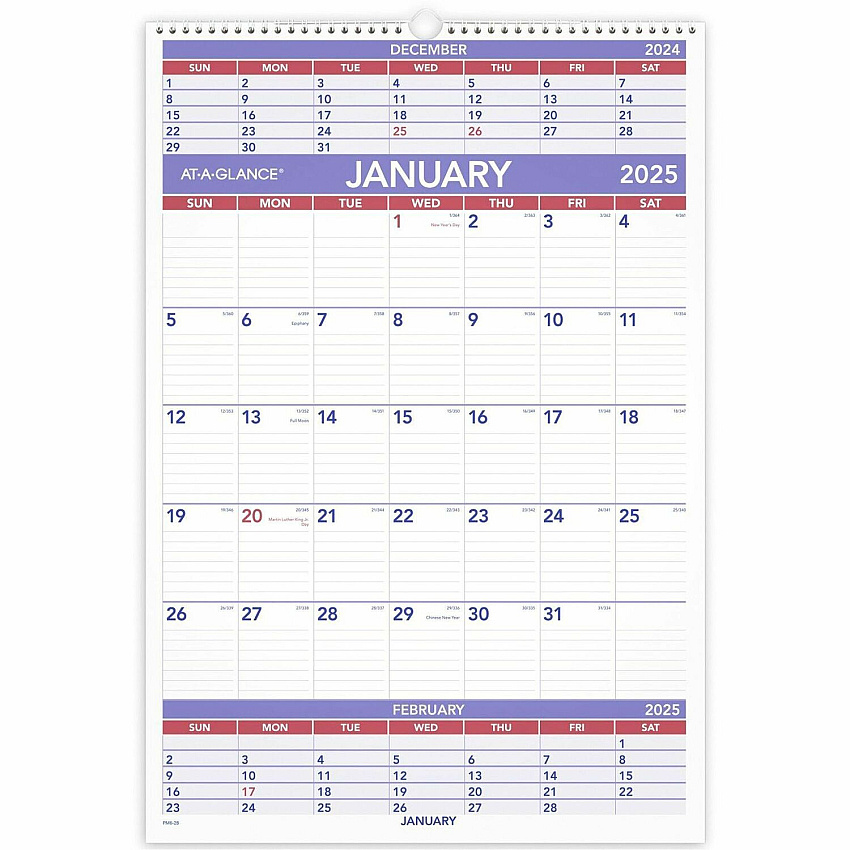 AT-A-GLANCE Three-Month Wall Calendar, 15.5 x 22.75, White Sheets, 12-Month (Jan to Dec): 2026 (PM628)