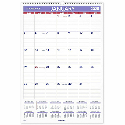 AT-A-GLANCE Erasable Wall Calendar, 15.5 x 22.75, White Sheets, 12-Month (Jan to Dec): 2026 (PMLM0328)