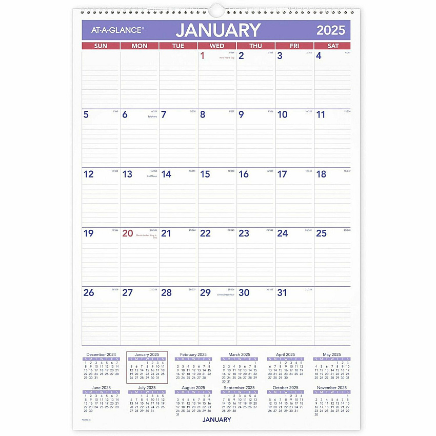 AT-A-GLANCE Erasable Wall Calendar, 15.5 x 22.75, White Sheets, 12-Month (Jan to Dec): 2026 (PMLM0328)