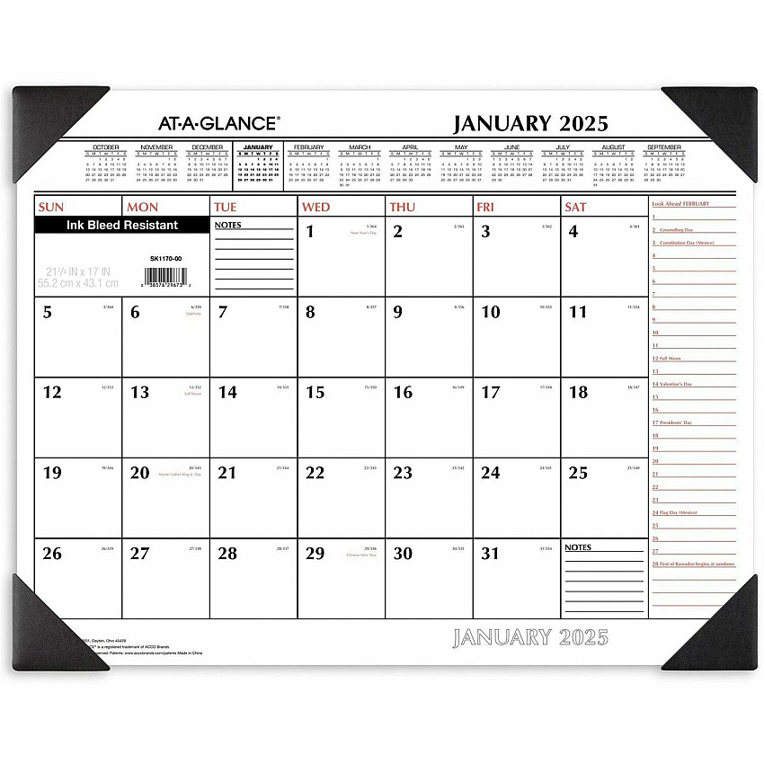 AT-A-GLANCE Two-Color Monthly Desk Pad Calendar, 21.75 x 17, White Sheets, Black Corners, 12-Month (Jan to Dec): 2026 (SK117000)