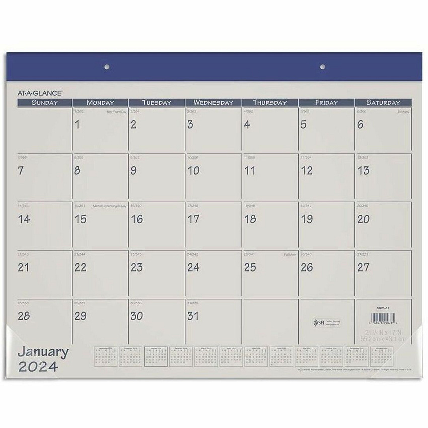 At-A-Glance Fashion Color Monthly Desk Pad, Standard, 21 3/4" x 17" (SK2517)