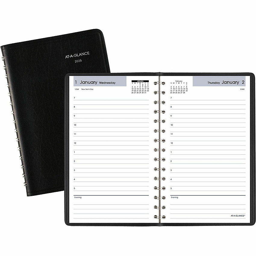 AT-A-GLANCE DayMinder Daily Appointment Book, 8" x 5", Black Cover, 12-Month (Jan to Dec): 2026 (SK4400)