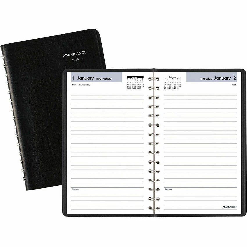 AT-A-GLANCE DayMinder Daily Appointment Book, 8 x 5, Black Cover, 12-Month (Jan to Dec): 2026 (SK4600)