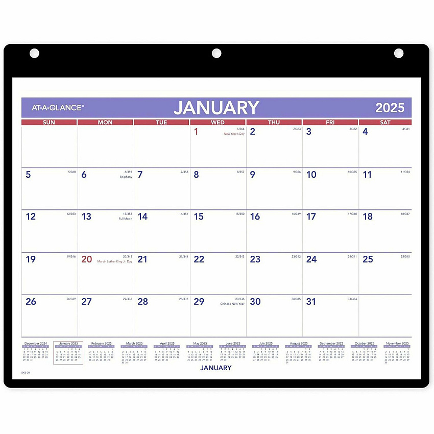 AT-A-GLANCE Monthly Desk/Wall Calendar with Plastic Backboard and Bonus Pages, 11 x 8, White/Violet/Red Sheets, 12-Month (Jan-Dec): 2026 (SK800)