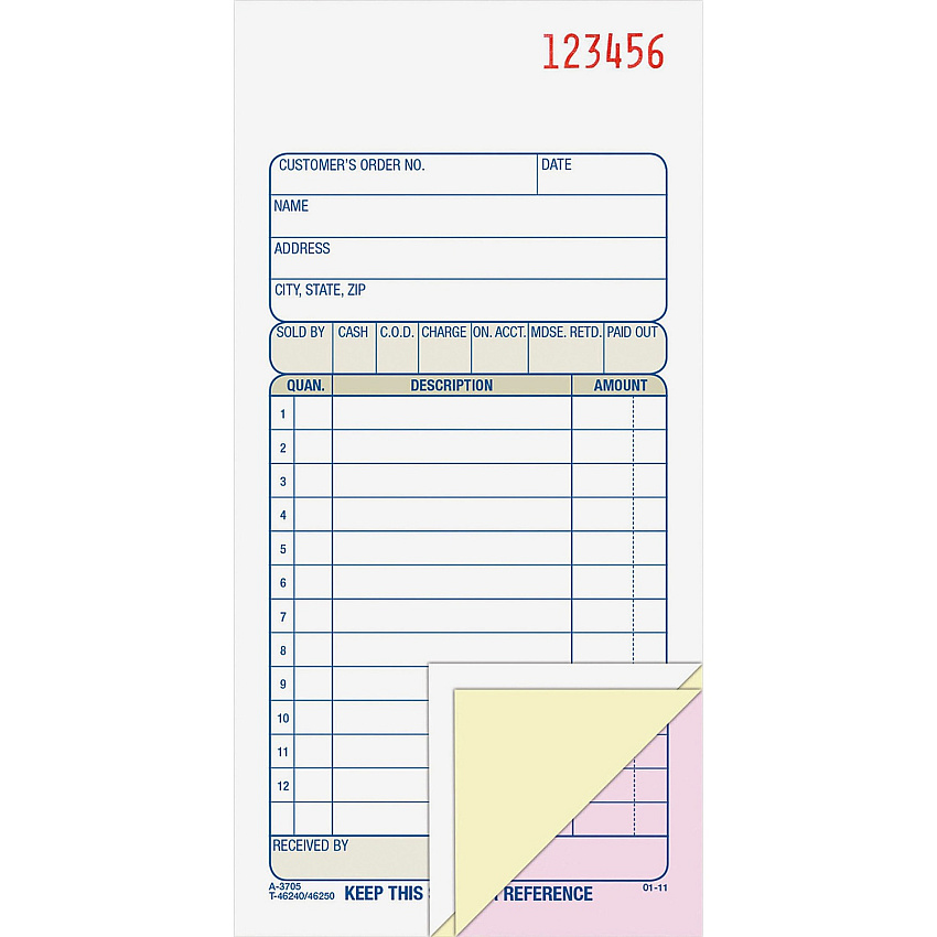 Adams Carbonless 3-part Sales Order Books (ABFTC3705)