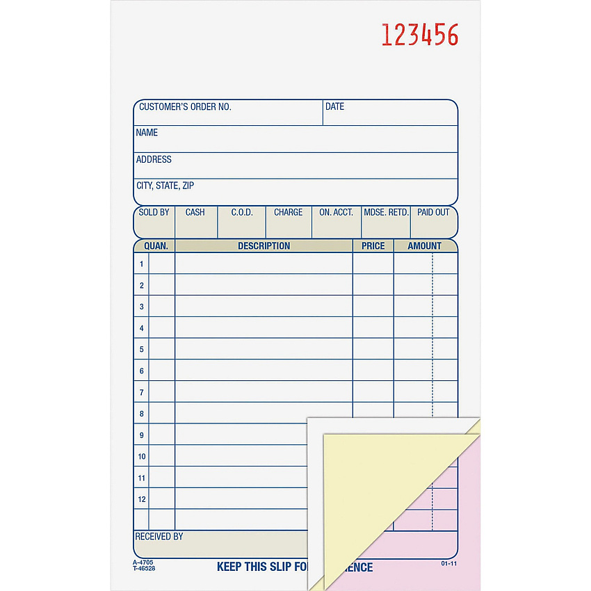 Adams Carbonless 3-part Sales Order Books (ABFTC4705)