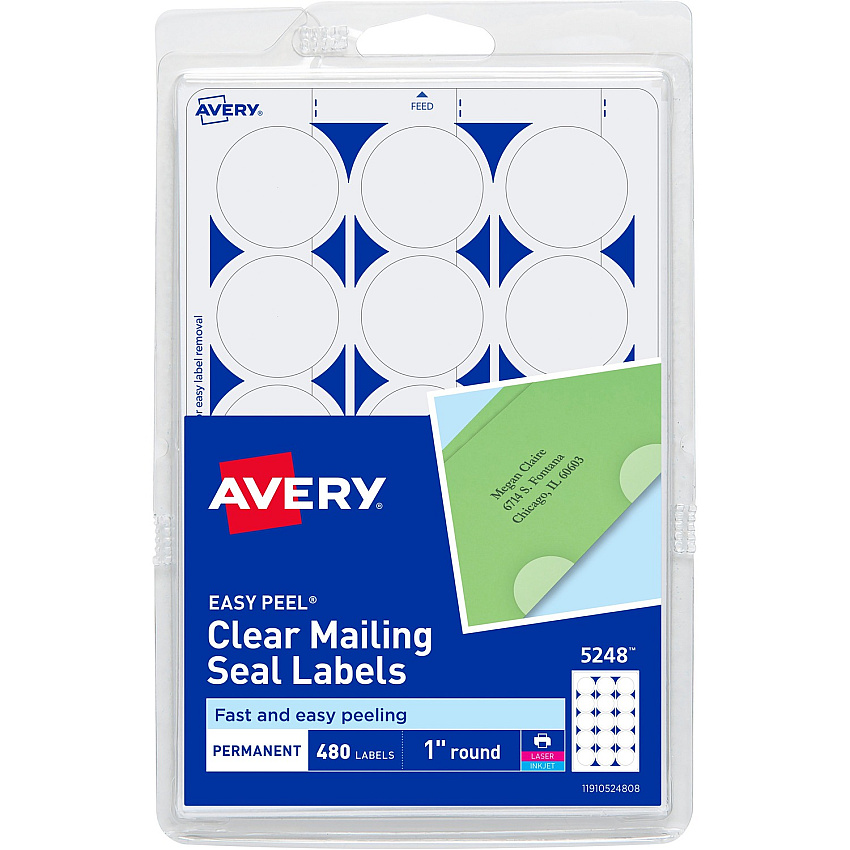 Avery Avery Printable Mailing Seals, Clear, 1" Diameter, 480 Labels (5248) (AVE05248)