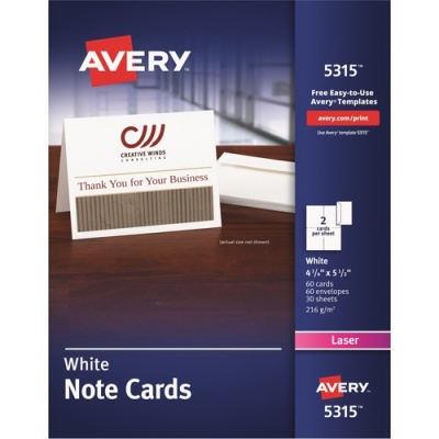 Avery Printable Note Cards, Two-Sided Printing, 4-1/4" x 5-1/2" , 60 Cards (5315)