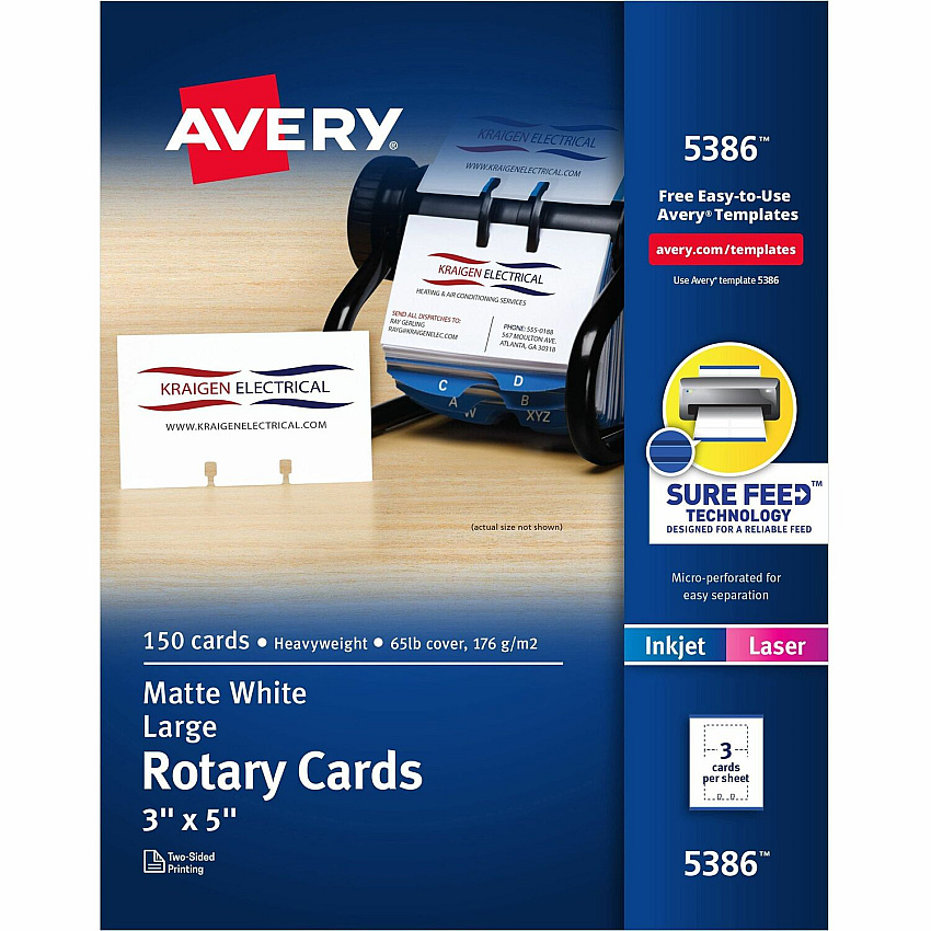 Avery Uncoated 2-side Printing Rotary Cards (AVE5386)